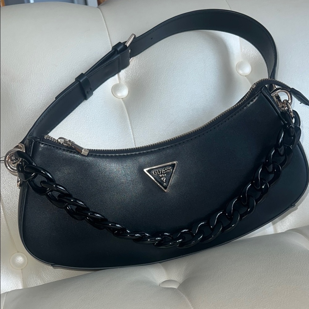 Guess Black Shoulder Bag with Chain Detail